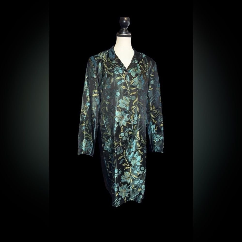 1980’s Essence by mail teal black brocade looking duster
